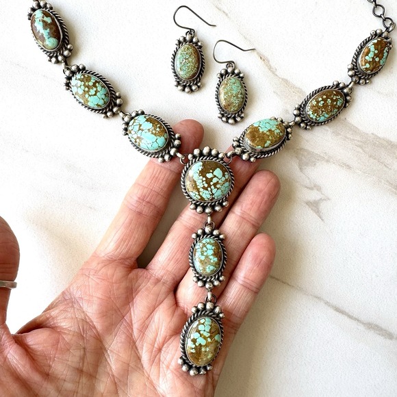 Native American Navajo Indian Turquoise Jewelry Jewelry - Navajo Lariat Y Necklace #8 Mine Turquoise Signed‎ Spencer Sterling Native Amer